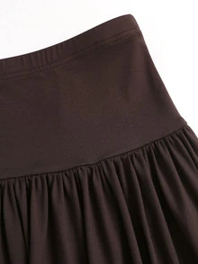 Sweetra Minimalist Knitted Patchwork Lace Long Sleeve T-Shirt And Versatile Casual Maxi Skirt Set - Coffee Brown - View 6