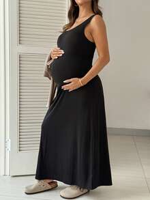 SHEIN Maternity Casual Dress And Asymmetrical Shoulder Top 2 Pieces Set - Multicolor - View 3