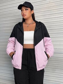 SHEIN EZwear 大尺碼女款休閒運動風撞色拉鍊夾克 秋冬款 - 彩色 - 查看 6