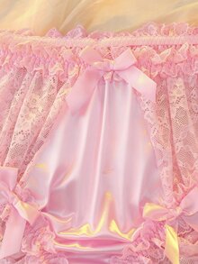 DelicateAllure سروال داخلي مثلث مثير للنساء بمقاسات كبيرة مزين بفيونكة ودانتيل للاستخدام اليومي - وردي - مشاهدة 6
