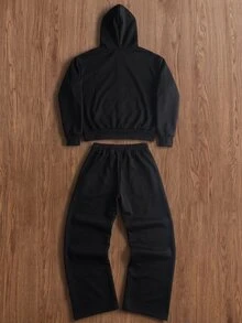 TOKVUE Men Hoodie Co-Ords - Black - View 3