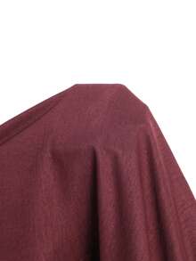 Elaquor Plus Size Women's Fashion Solid Color Belted Cape Wide Leg Jumpsuit - Burgundy - View 7