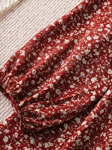 SHEIN LUNE Plus Size Floral Allover Print Short Crew Neck Long Sleeve Dress Winter Clothes - Burgundy - View 3