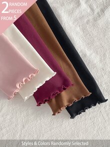 5件隨機發送 2件組女童秋冬保暖加厚內裡抓絨一體式緊身褲，休閒簡約黑色、米色、棕色、粉色、紫色多色長褲，可作為內搭或外穿 - 彩色 - 查看 3