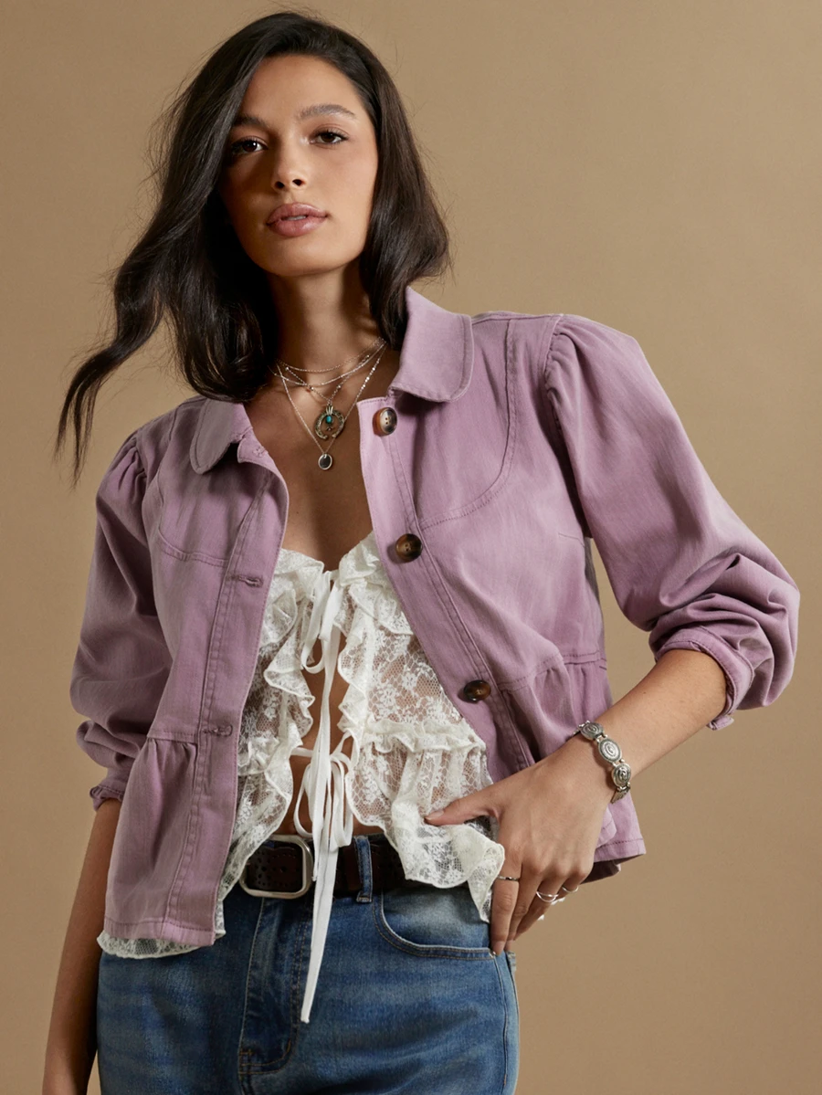 WESTFADE Pink Collared Button Front Denim Top, Fall, Autumn, Winter, Country, Cowgirl, Cute, Western, Thanksgiving Outfit, Country Concert Outfit, Casual - Multicolor - View 1