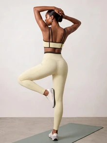 Zivah Women's Striped Colorblock Camisole Tank Top And Fitted Leggings Sports Set - Multicolor - View 6