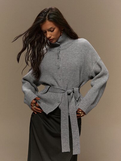 TypaGal Fall Winter Y2k Halloween Christmas Sexy Going Out Office Tea Party Gary Luxury All-Match Chic Rave Club Women's Solid Color Casual Cardigan Grey
