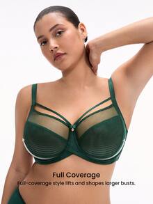 LUVLETTE Plus Dream Curve Air Unlined Full Coverage Side Support Airy Christmas Green  Mesh Basic Breezy Comfort Minimizer Bra - Dark Green - View 3