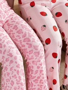 RANDOM 4件組 2套裝，女嬰復古多巴胺粉色豹紋，超美心形圖案，喇叭褲2件套，韓系風格，穿著輕鬆舒適，時尚童裝，Y2K，可愛，派對，日常，度假，舒適 - 彩色 - 查看 3