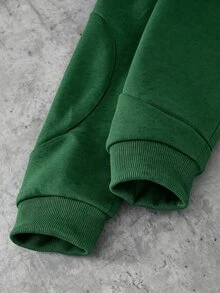 SHEIN 2件組男孩連帽衛衣與運動長褲套裝，初秋新品，返校必備，高端灰色極簡街頭風 - 墨綠色 - 查看 4