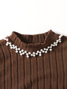SHEIN Tween女孩優雅黑白配色領口袖子2--1洋裝，秋季/返校季，秋季洋裝，套裝，白色長袖洋裝 - 棕色 - 查看 8