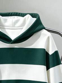Daypath Men's Casual Green & White Striped Hoodie, Ribbed Hem - Multicolor - View 3
