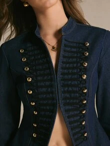 Poéselle Damjacka i denim med lång ärm, knappdesign och avslappnad Napoleon-stil - Mörktvätt - Visa 8