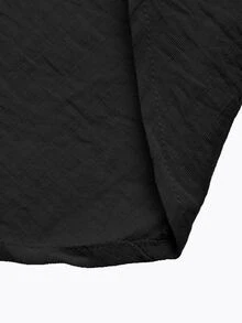 Balvessa Elegant High Neck Button Asymmetrical Hem Shirt - Black - View 5