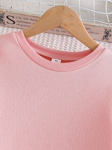 SHEIN 1件女童棕色拼接印花2合1連衣裙，休閒日常秋季洋裝 - 粉色 - 查看 4
