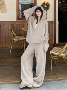 DAZY Women's Zip-Up Hoodie And Knit Pants 2 Pieces Set - Khaki - View 6