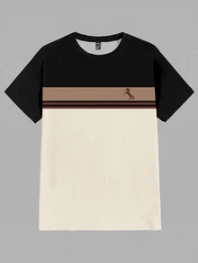 Azurnel Men's Horse Pattern Casual Daily Wear Short Sleeve T-Shirt - Apricot - View 2