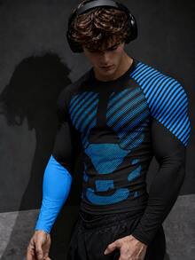 Gym Rark Men's Striped Contrast Color Long Sleeve Crew Neck Slim Fit Sports T-Shirt - Black - View 3