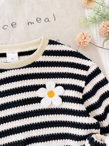 LMoss Kids 女童幼兒休閒條紋圓領長袖衛衣褲子2件套 - 黑色 - 查看 6