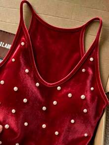 Resyla Women's V-Neck Sleeveless Velvet Faux Knit Vest - Red - View 4