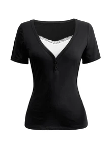 IslaSuriya 3-Pack Women's Lace-Detail 2 In 1 Casual T-Shirts (Long & Short Sleeve) - Multicolor - View 4