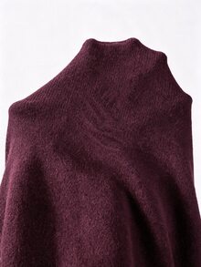 SHEIN 秋季優雅裹領V領長袖針織洋裝，女款修身緊身抓皺細節迷你洋裝，感恩節日常辦公穿搭，深棕色 - 酒紅色 - 查看 7
