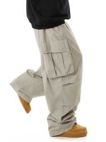 ÉpureWay Loose Fit Men Cargo Pants With Flap Pockets, Side Drawstring Waist, For Fall - Apricot - View 4