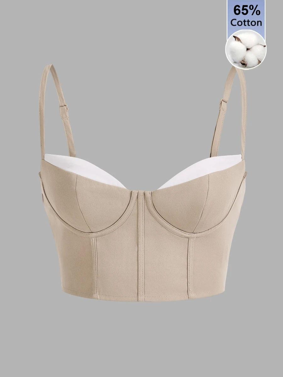 SHEIN ICON Women's Solid Color Casual Versatile Everyday Camisole Top - Khaki - View 1