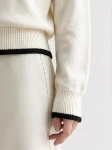 Breezaya Elegant Round Neck Long Sleeve Design Women's Sweater - White - View 4