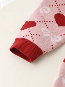 Young Girl' Sweater Set, Stylish Heart‑Patterned Cardigan Top With Skirt - Pink - View 3