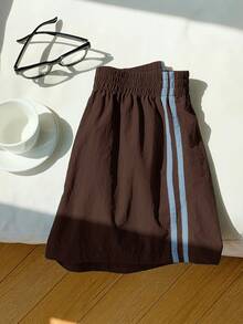 Comfortcana Women's Elastic Waist Striped Casual Shorts - Brown - View 7