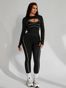 Slayform Slayform Women's Colorblock Hollow Out Casual Daily Travel Sports Jumpsuit - Black - View 1
