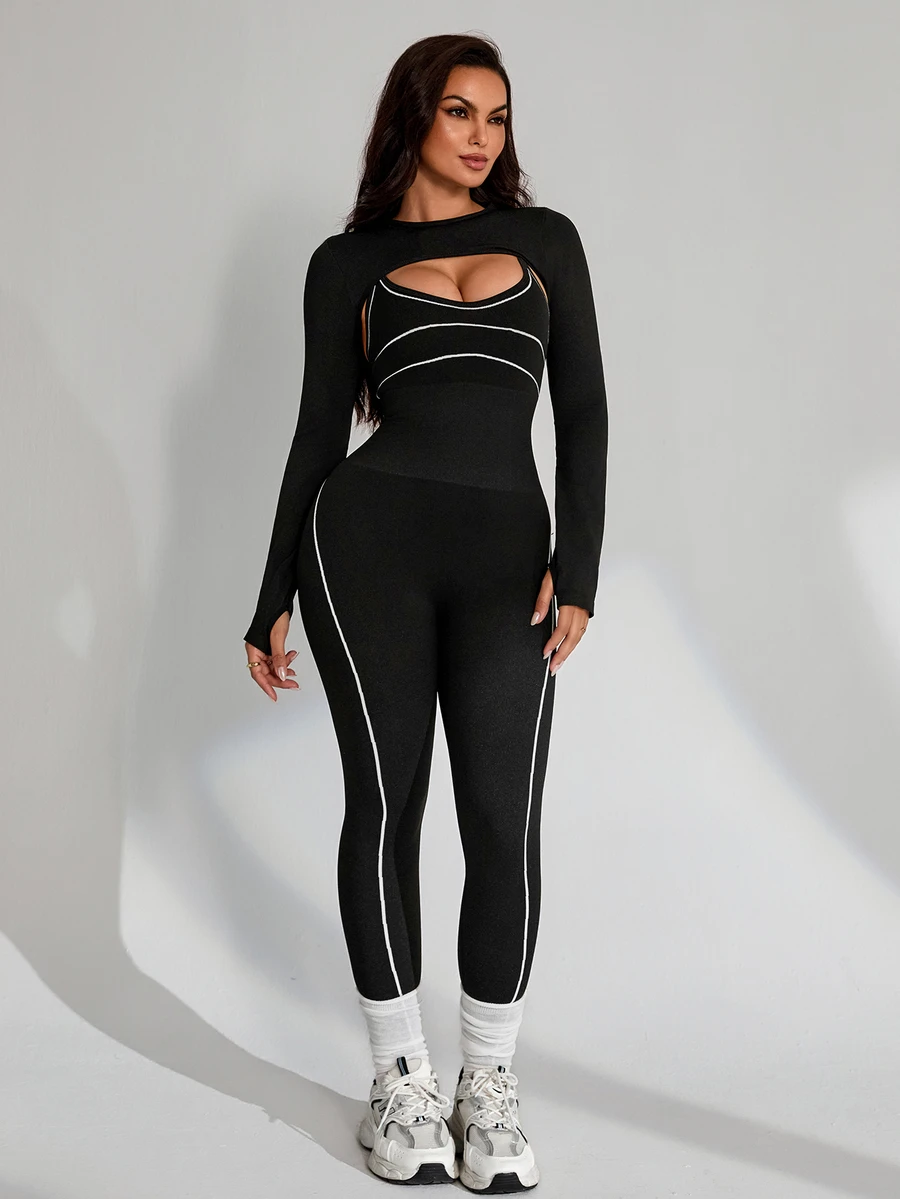 Slayform Slayform Women's Colorblock Hollow Out Casual Daily Travel Sports Jumpsuit - Black - View 1
