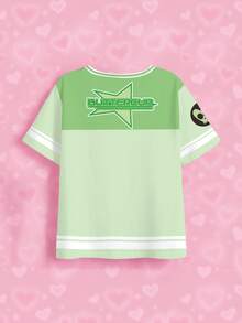 THE POWERPUFF GIRLS X SHEIN Tween Girl Letter Cartoon Print Casual Daily Short Sleeve T-Shirt - White - View 5