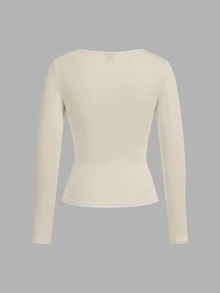 SHEIN EZwear 2件組女款素色方領長袖休閒T恤 - 彩色 - 查看 3
