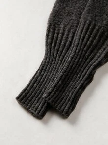 SHEIN 秋冬女款單肩針織鬆垮毛衣，寬袖寬鬆版型，柔軟舒適保暖針織衫 - 黑色 - 查看 5