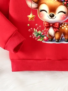 Christmas Girls Cartoon Cute Reindeer Gingerbread Man Decorative Pattern Printed Round Neck Sweatshirt Fall Outfits - Red - View 6