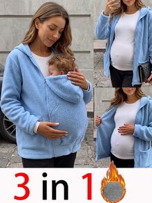 SHEIN Elegant Casual Loose Fit Home Fleece Solid Color 3-In-1 Multifunctional Maternity Jacket Fall Homewear Holiday Light Blue - Blue - View 1