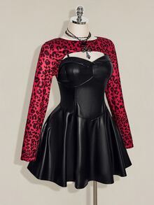 SHEIN ICON Plus Size Y2K Red Leopard Print Sleeveless Ultra Cropped Long Sleeve Top - Red - View 6