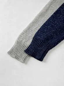 SHEIN Fall Winter Color‑Block V‑Neck Knit Sweater, Contrast Split Color Long Sleeve Loose Top - Light Grey - View 5