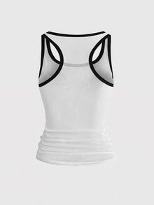 ROMWE Y2K Dark Hot Girl Mustache Korean Style Polka Dot Sexy Sheer Mesh Tank Top For Women - White - View 2
