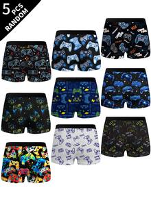5pcs Random Assorted Tween Boys Boxer Briefs, Multiple Game Console Cartoon Prints, Soft Skin-Friendly, Elastic Waistband, Boys Daily Boxer Underwear - Grey - View 2