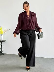 Firerie Plus Size Women's Lace Patchwork Casual Daily Wear Blouse - Red Violet - View 3