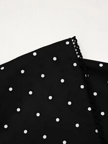 SHEIN Tween少女青少年女童洋裝 初秋休閒優雅黑白波點印花收腰洋裝 女孩洋裝 波點洋裝 - 黑色 - 查看 4