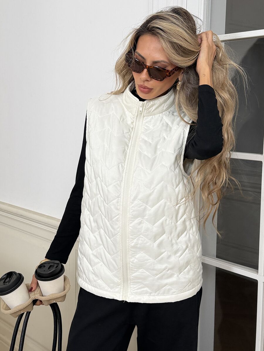 Easowa Women's Winter Quilted Zip-Up Padded Vest Jacket - White - View 1