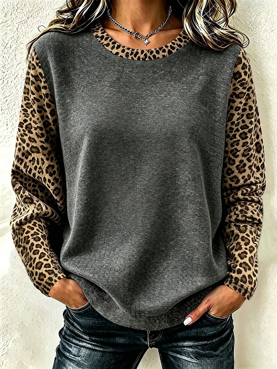 EMERY ROSE Women's Round Neck Color Block Casual Everyday Wear Long Sleeve T-Shirt - Multicolor - View 1