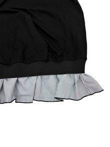 Linhara CURVE Plus Size Casual Hooded 2 In 1 Sweatshirt, Striped Ruffle Hem, Drawstring Cuffs, Flattering Long Sleeve Top - Black - View 5