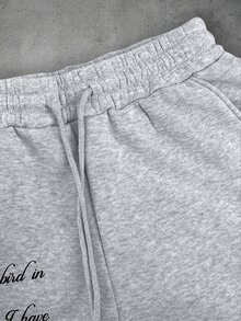 Manfinity EMRG Men's Letter & Floral Print Drawstring Waist Pocket Sweatpants - Grey - View 6