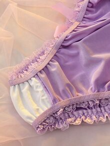 DelicateAllure Bragas triangulares sexys de uso diario con lazo decorativo y contraste de color para mujer talla grande - Rosa - Ver 3