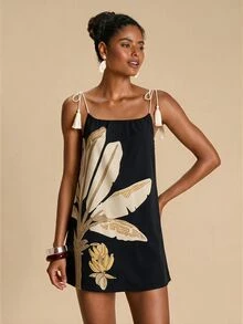 Travachic Women's Floral Print Tassel Tie Strap Vacation Cover-Up Dress - Multicolor - View 6